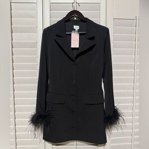 Le Lis Black Blazer Dress with Feather Trim